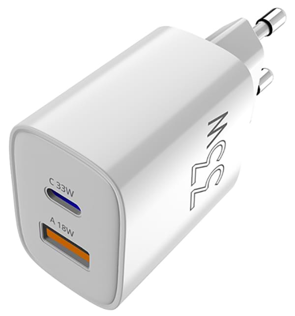 Мережевий зарядний пристрій Sigma mobile X-power 33W GaN, PD, QC (1xUSB-C + 1xUSB-A) White (PS33-01)